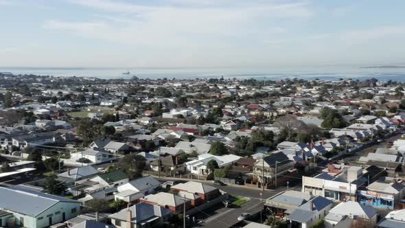 ORBITAL AERIAL Over Geelong West And Corio Bay, Victoria Australia