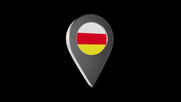 3d Animation Map Pointer With South Ossetia  Flag With Alpha Channel - 2K