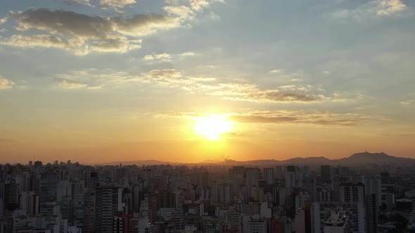 Sunset Sao Paulo Brazil. Panoramic landscape of downtown city building