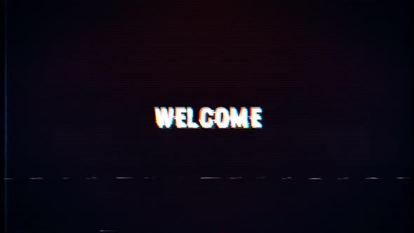 Welcome text with glitch retro effect