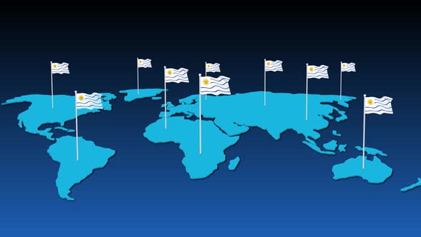 Uruguay National Flag Fly On Earth Map Animation