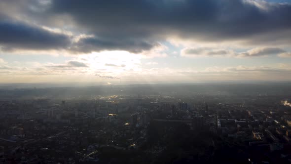 Aerial Kharkiv city center cityscape with epic sky