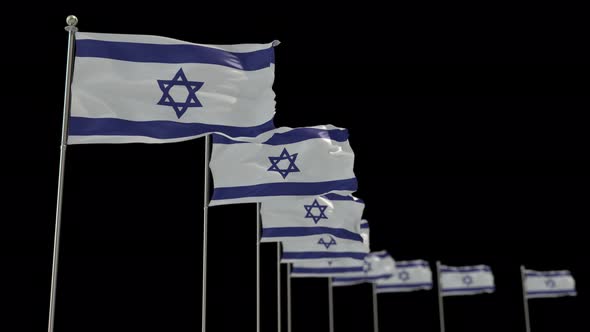 Israel Row Of Flags Animation Include Alpha Channel