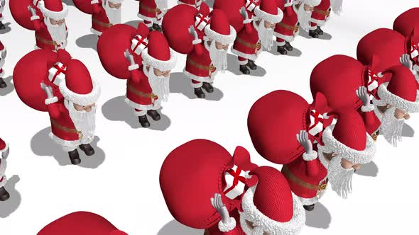 Santa Claus Army Carries Bags of Gifts