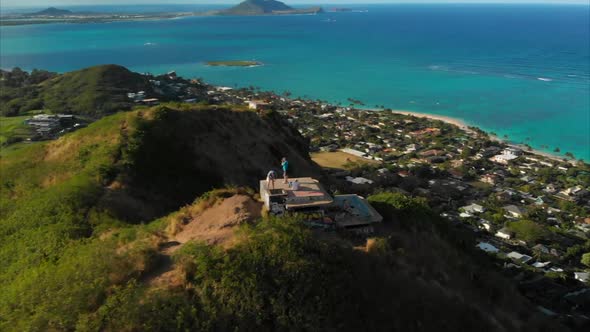 Aerial of Bunkers on Pillbox Hike in Hawaii