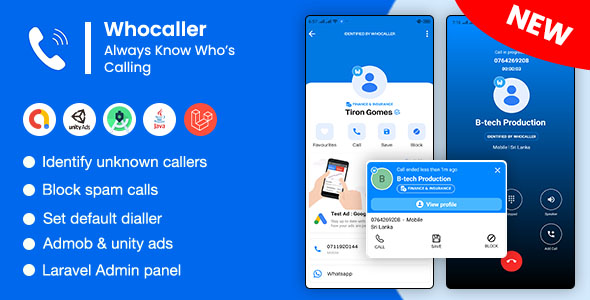 Whocaller Truecaller ID & Spam Blocker App With Admin Panel