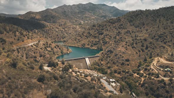 Aerial View Water Reservoir in Mountains