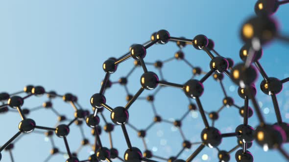 Loop animation of fullerene sphere carbon molecule. C60, graphene, Science