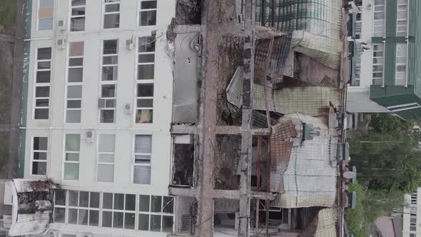 Vertical Video of a Building Destroyed By War in Ukraine