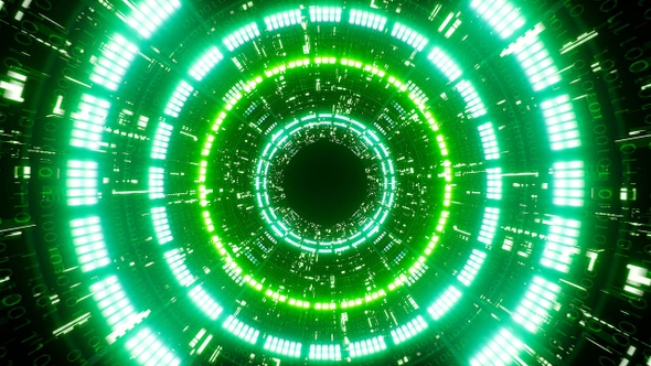 Glowing Green Light Matrix Tunnel Loop