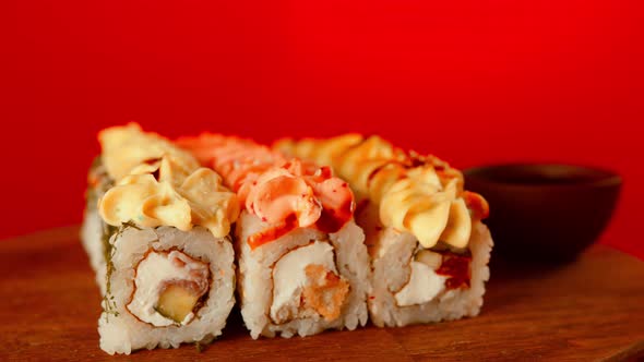 Sushi Rolls Near Soy Sauce