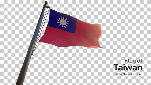 Taiwan Flag on a Flagpole with Alpha-Channel