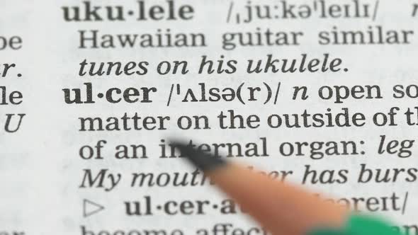 Ulcer Word on Vocabulary Page in English, Cancer Prevention and Healthcare