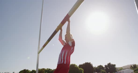 Rugby player training on the field