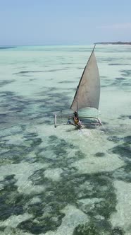 Vertical Video Boats in the Ocean Near the Coast of Zanzibar Tanzania