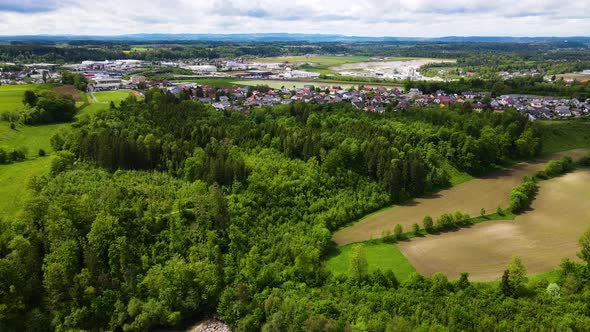 Village with an River with Forest Drone Video