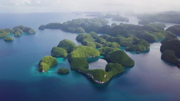 Aerial Footage of a Limestone Islands in Rock Islands Palau