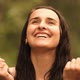 Slow Motion of a Young Beautiful Caucasian Woman Happily Catches the Drops with Her Palms and Smiles - VideoHive Item for Sale