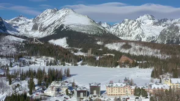 Aerial view of Strbske pleso in Tatras in Slovakia