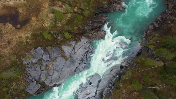 Aerial view on the  mountain river Glomaga, Marmorslottet, Mo i Rana,Norway