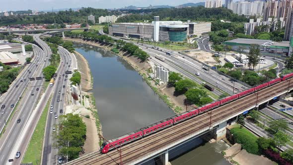 Famous buildings and highway road at downtown Sao Paulo Brazil.