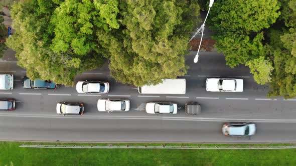 Aerial view of the road and cars. Road from dron.