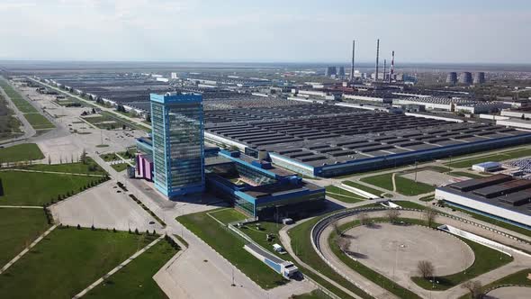 Aerial View Over Modern Automobile Plant Near Togliatti with Avtovaz Factory Headquarters