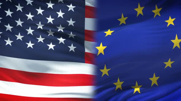 United States and EU Handshake, International Friendship, Flag Background