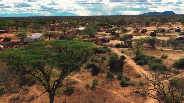 View of an African Village with Small Huts