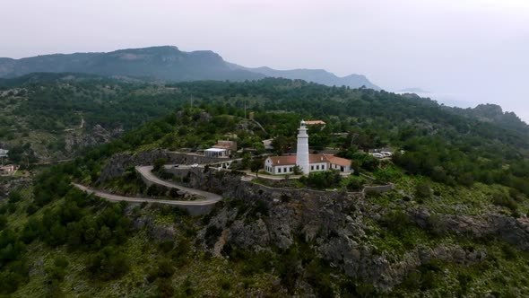 Beautiful Aerial View of the Lighthouse Near Harbour of Port De Soller