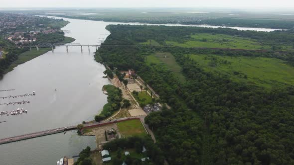 a Large River on the Background of the City is an Aerial View