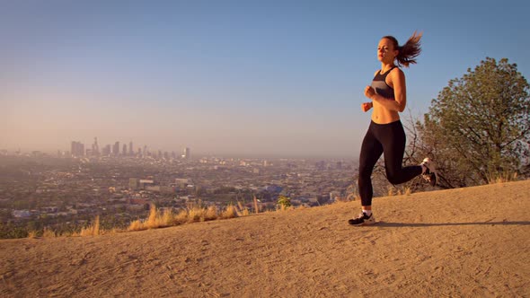 Fit Woman Jogging Los Angeles Slow-Motion