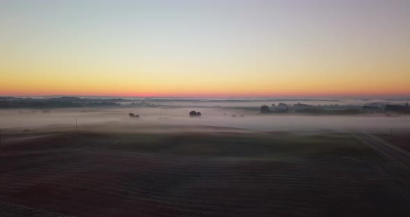 Amazing Sunrise Light Above Misty Landscape