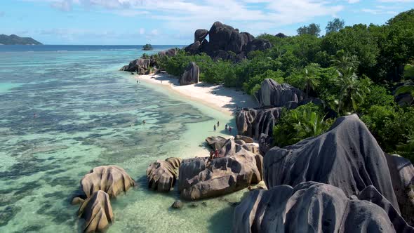 Anse Source d'Argent Beach La Digue Island Seyshelles Drone Aerial View of La Digue Seychelles Bird