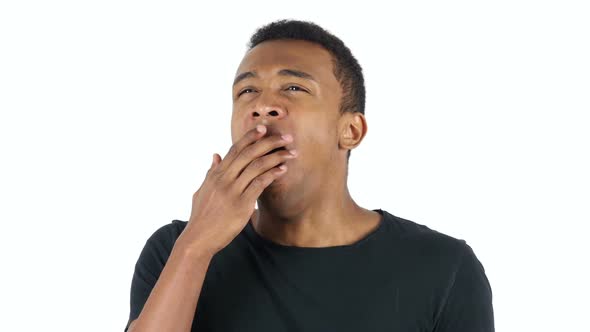 Tired Black Man Yawning, white Background