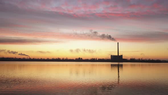 Garbage Incineration Plant. Waste Incinerator Plant with Smoking Smokestack