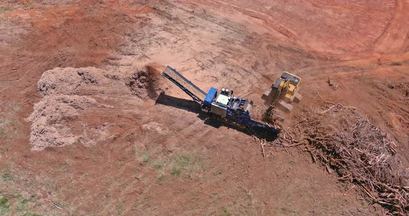 Industrial Shredder Machine an Work Conveyor the Roots Shredding From Producing Wood Chips