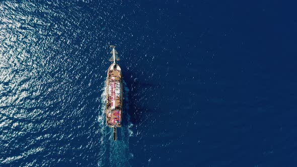 Aerial View Sightseeing Ship Sailing on Open Sea Entertainment for Tourists