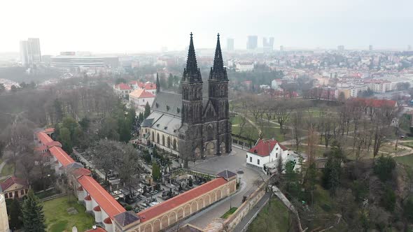 Aerial View of Vysehrad Castle, Prague, Czech Republic Ancient St Peter and Paul Catholic Cathedral