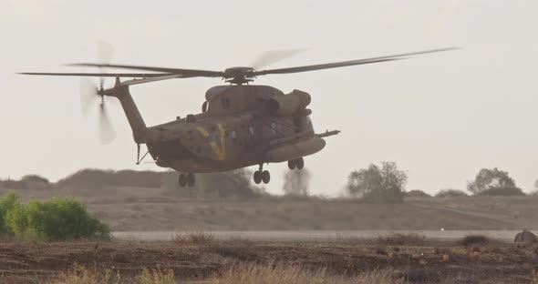 Large helicopter during a military rescue mission