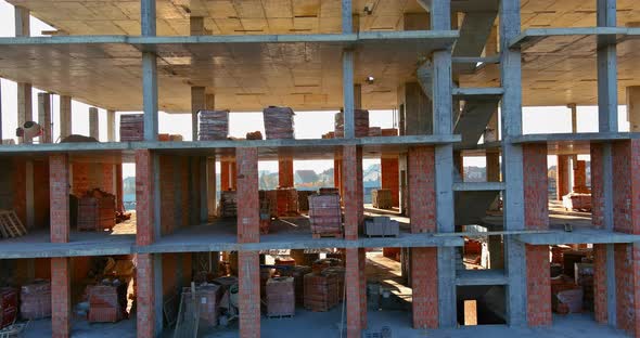 Multistory Building Under Construction in Build Progress Concrete Sections Frame