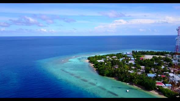Aerial drone nature of beautiful bay beach adventure by blue ocean with white sandy background of a 