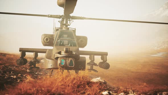 Military Helicopter in Mountains at War