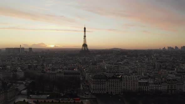 Elevated Panoramic Shot of Cityscape with Eiffel Tower at Twilight