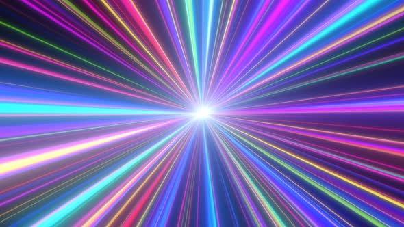 Light Speed Fast Movement Neon Glow Laser Beam Tunnel Rainbow Aurora - 4K