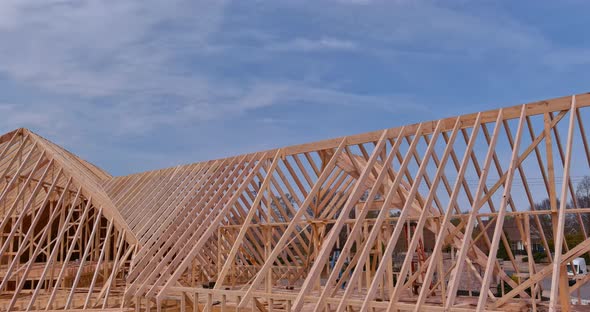 Architectural Details of Attic Wooden Roof System at Construction Site