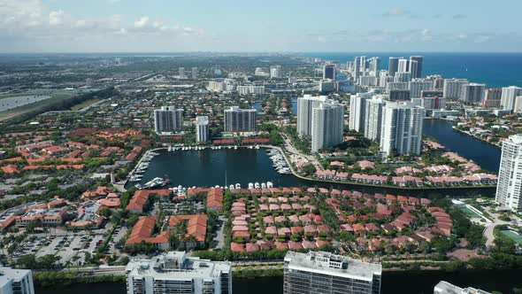 Beautiful Miami Suburban City View. Ocean Front Buildings with Atlantic View