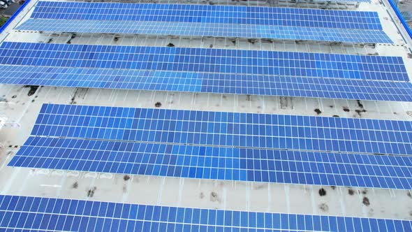 Top view of a solar power station on building roof