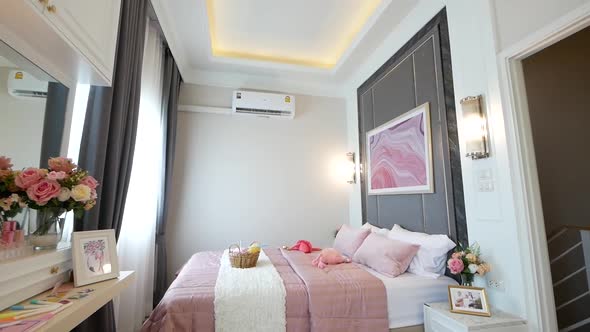 Pink Tone Color Bedroom Decoration Walk-through With Good Natural Lighting