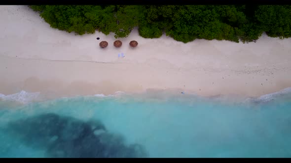 Aerial drone shot tourism of exotic lagoon beach journey by transparent water and clean sandy backgr